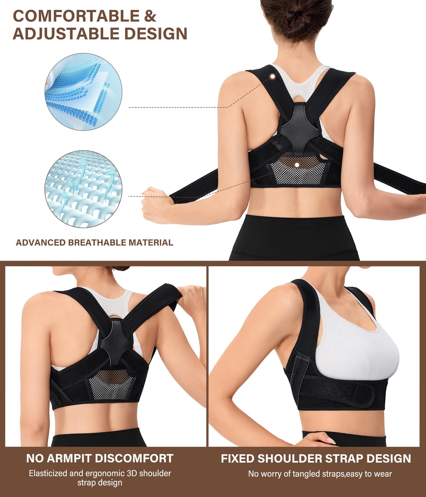 URSEXYLY Posture Corrector for Women Breathable Back Brace For Posture Adjustable Back Straightener Support for Neck Shoulder Clavicle and Upper Back Pain Relief(2XL/3XL,Black)