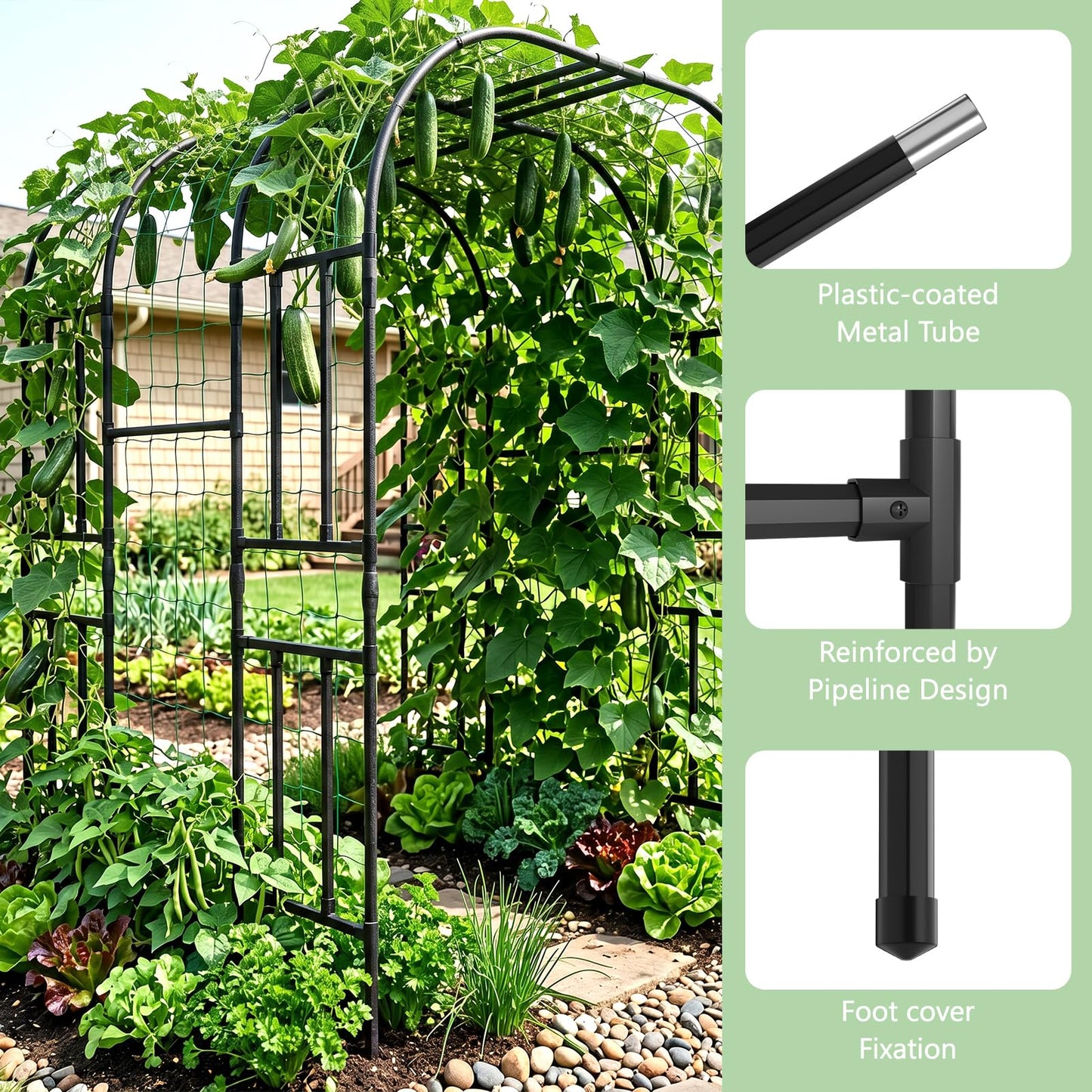 Tall Garden Arch Trellis for Climbing Plants, 87in Tall Metal Plant Support Trellis Archway for Climbing Plant Vegetables Cucumber, Outdoor Yard Lawn Garden Arch Tunnel Trellis