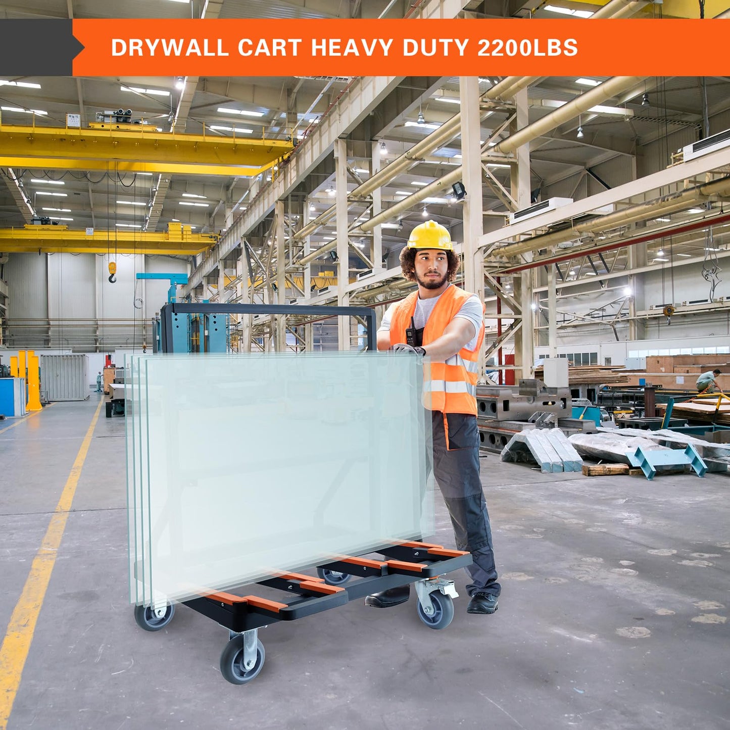 Shunwsw Upgrade Folding Drywall Cart Heavy Duty,2200 LBS Load Capacity Drywall Dolly,Portable Panel Cart for Moving Glass Panel Sheetrock Plywood Lumber (Orange)