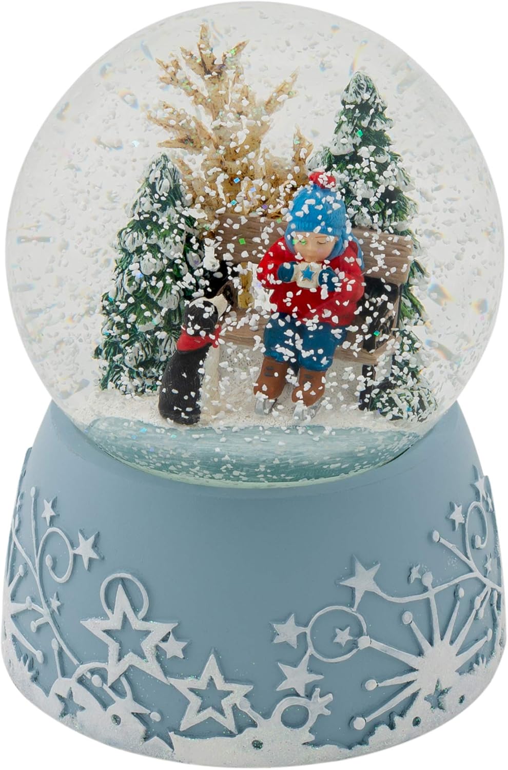 Roman Musical Glitter Globe - 6 Inch Ice Skating Child with Hot Drink | Plays Jingle Bells Tune
