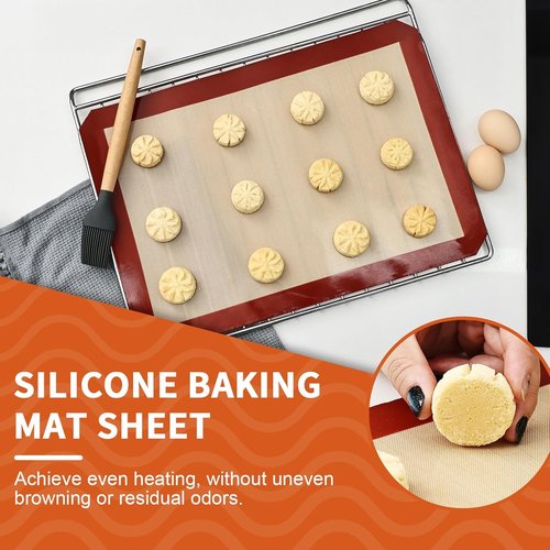 KitchenRaku Silicone Baking Mats - 2-Pack Reusable Nonstick Sheets, 16.5"x11.6", BPA Free for Cookies & Pastries
