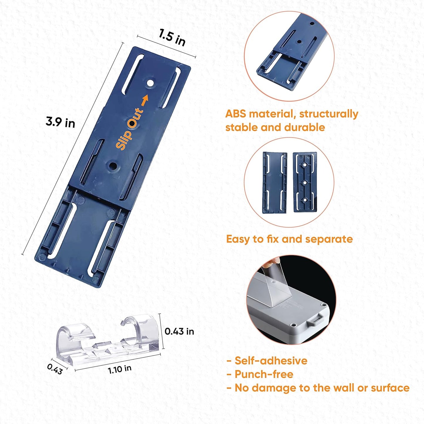 365Home 10-Pack 20 Adhesive Punch-Free Socket Holder, Self Adhesive Desktop Socket Fixer, Power Strip Holder Wall Mount