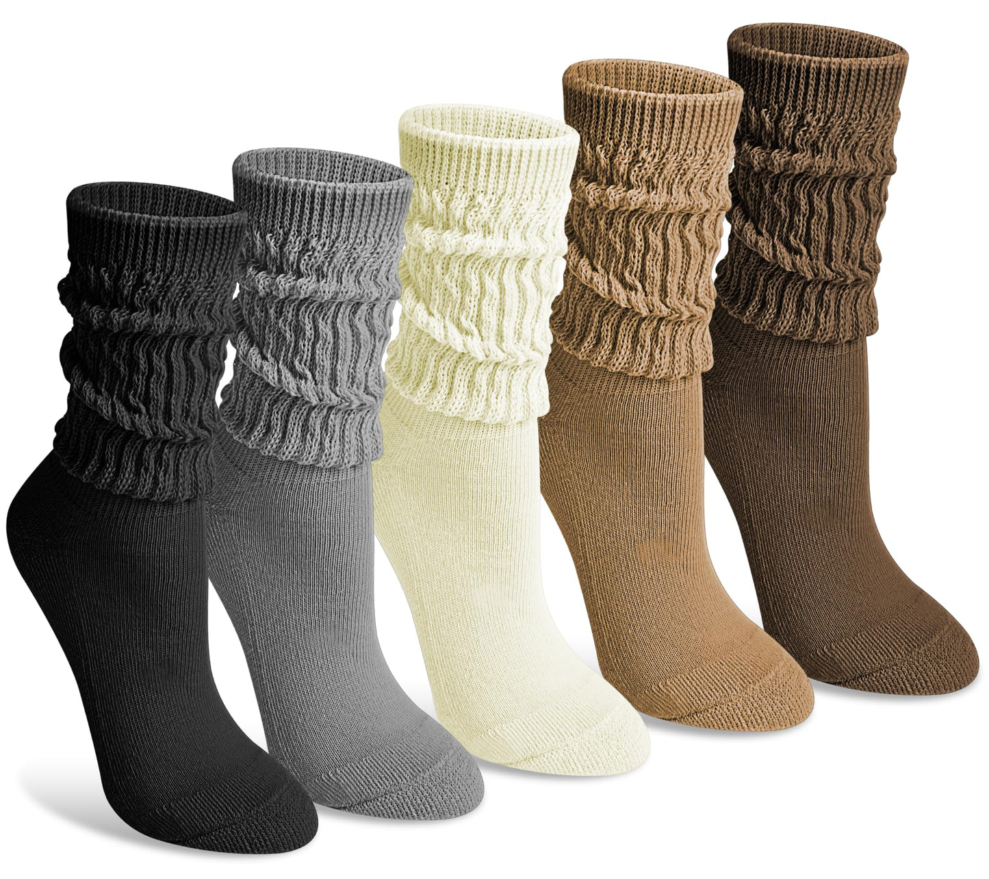 Justay 5 Pairs Slouchy Socks for Women - Slouch Long Crew Knit Boot Athletic Calf Tube Scrunch Socks