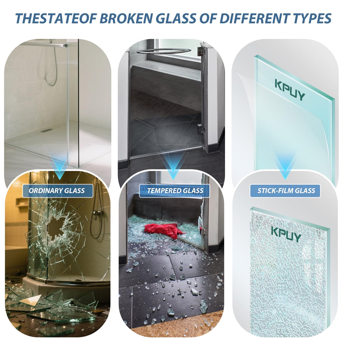 KPUY Frameless Shower Door, 43-48" W x 76" H Sliding Glass Shower Door, 1/4" (6mm) Thick Tempered Clear Glass with Explosion-Proof Film Nano Coating, Stainless Steel Hardware, Matte Black