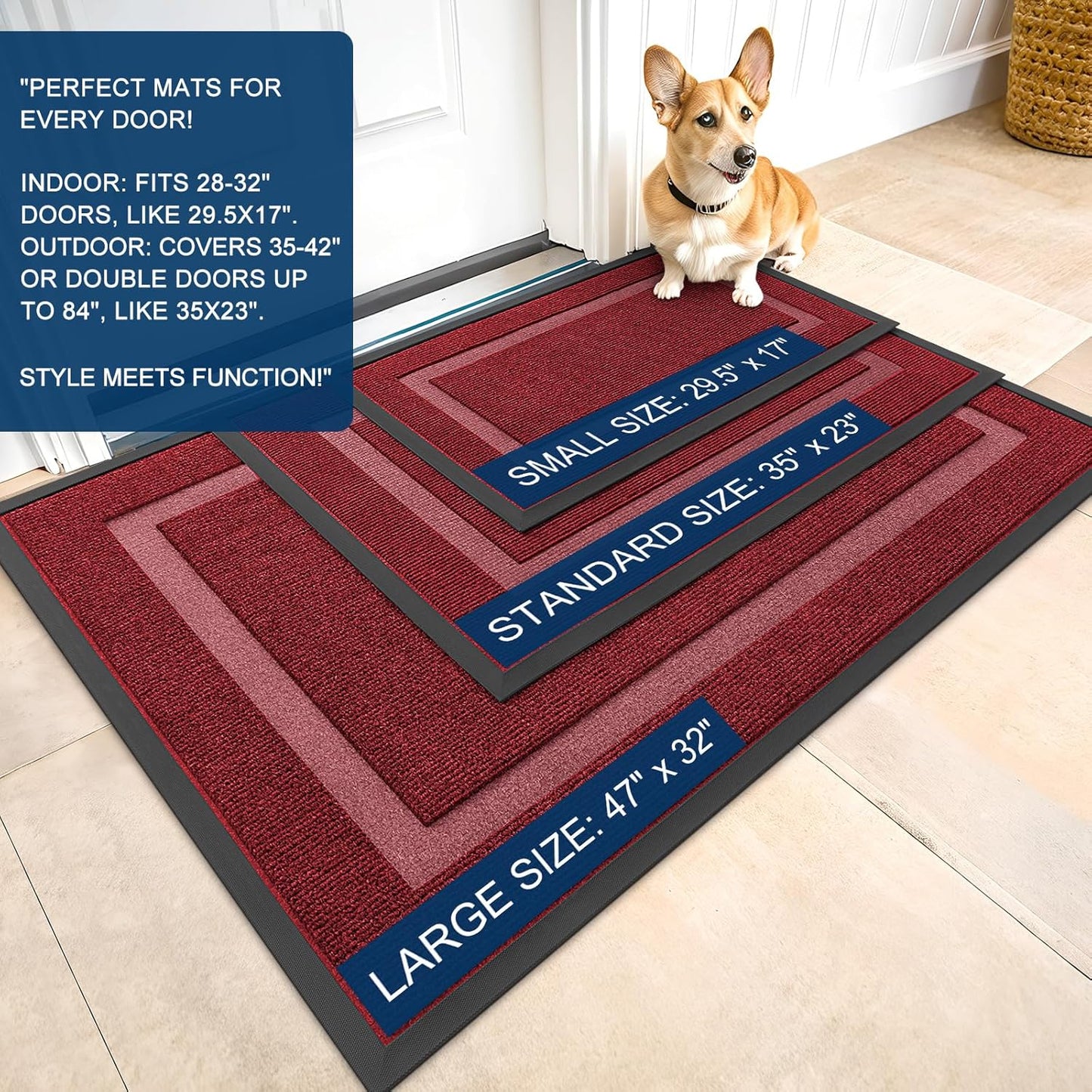 OLANLY Waterproof Front Door Mat - All-Season Indoor/Outdoor Doormat | Sturdy Natural Rubber, 59x35, Wine Red