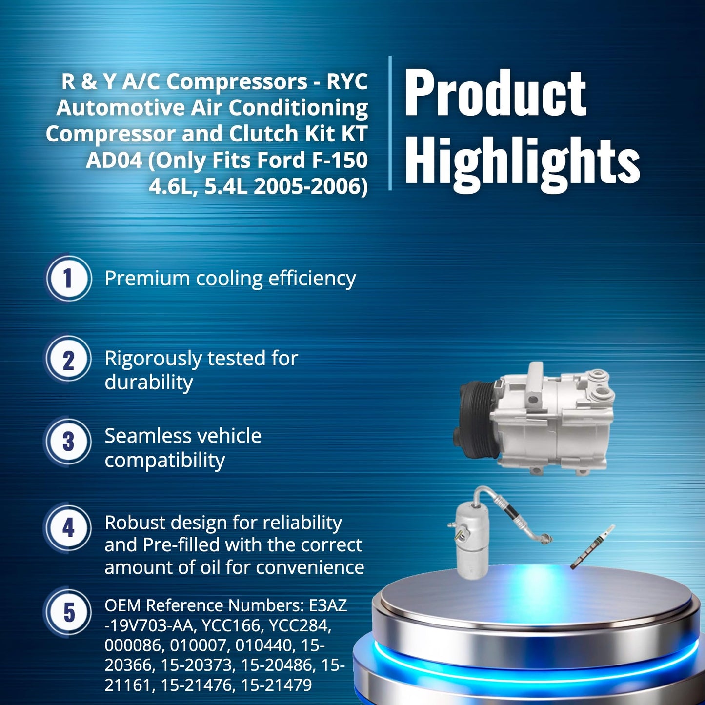 RYC Automotive Air Conditioning Compressor and A/C Clutch Kit KT AD04 (Only Fits Ford F-150 4.6L, 5.4L 2005-2006)