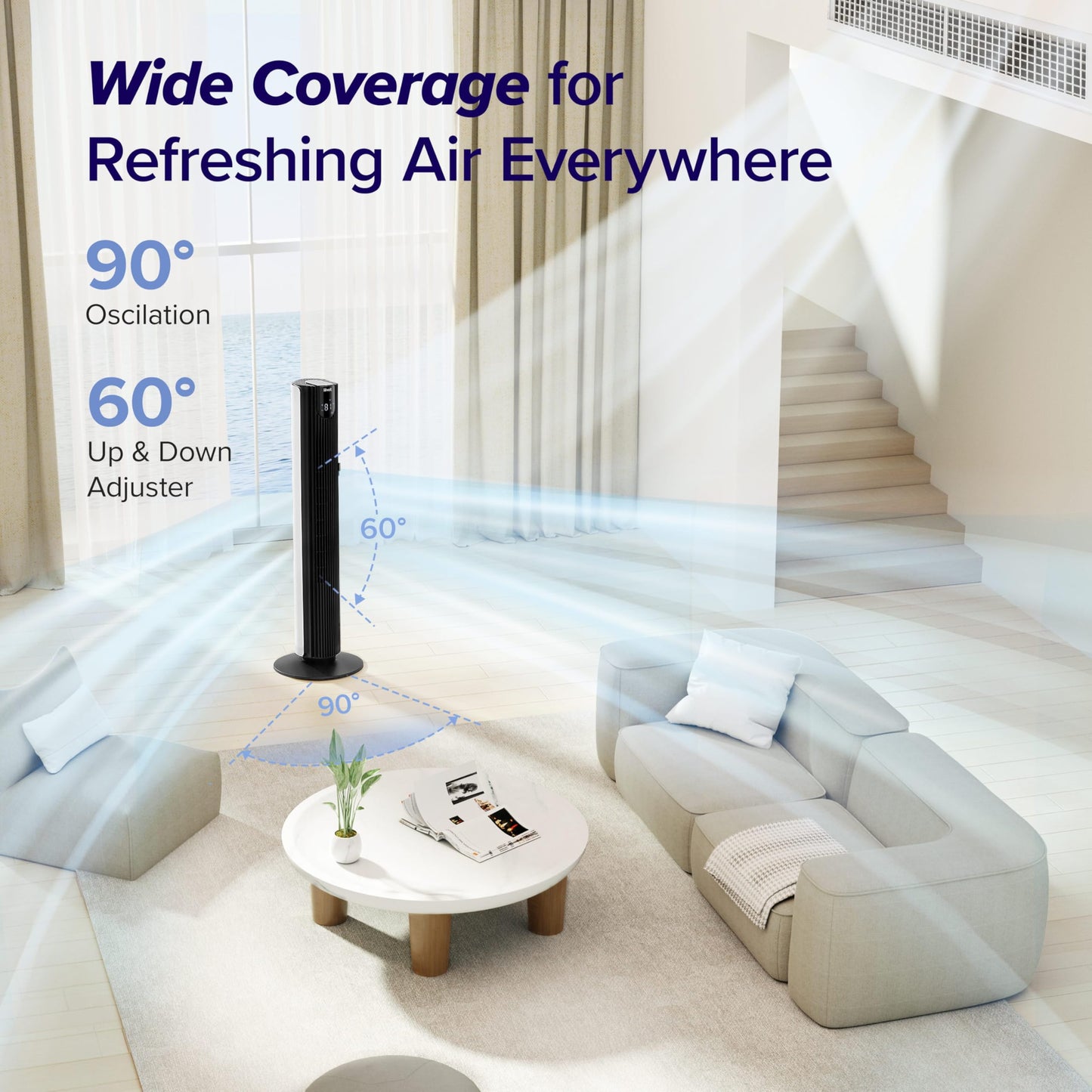 LEVOIT Smart 42 inch Tower Fan for Bedroom, DC motor, Oscillating with Quiet 26ft/s Velocity, 25dB Bladeless Floor Fan for Home Space, 12 Speeds, 4 Modes, 24H Timer with APP, Works with Alexa, Remoter