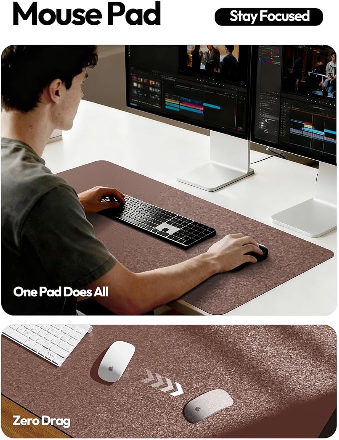 YSAGi Leather Desk Pad Protector, Office Desk Mat, Large Mouse Pad, Non-Slip PU Leather Desk Blotter, Laptop Desk Pad, Waterproof Desk Writing Pad for Office and Home (Chocolate,55" x 24")
