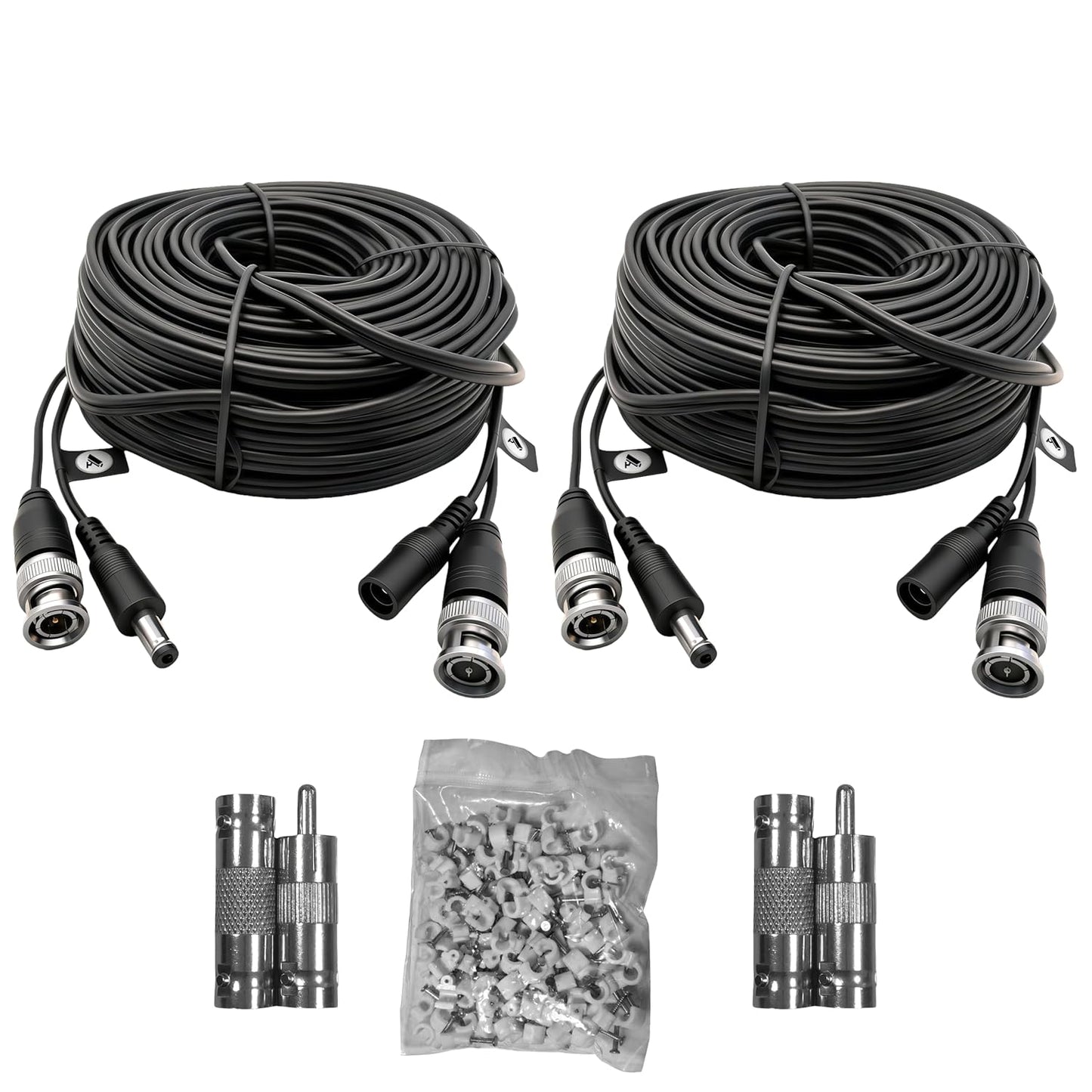 2 Pack 100ft (30M) 4K 4 100 Ultra HD BNC Video Cable Wire, Security Camera Extension Cable, All-in-One Siamese CCTV
