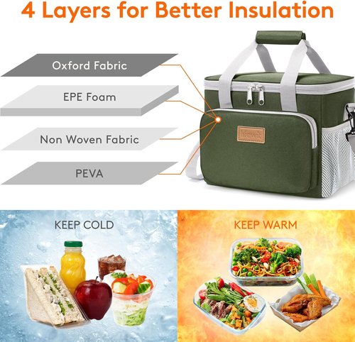 Lifewit Insulated Lunch Bag - Soft Cooler Tote for Adults | 12-Can Capacity, Gray and Green