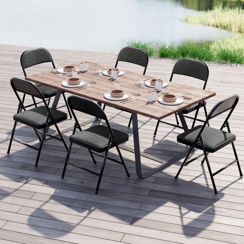 Nazhura Folding Chairs - 4 Pack Fabric Dining Set with Padded Cushions | Indoor/Outdoor Use (Charcoal)