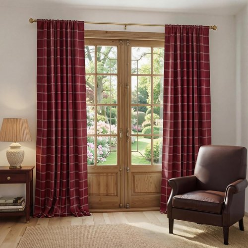 NICETOWN 100% Blackout Red Plaid Curtains - 84 Inch Long Thermal Insulated Drapes | 2 Panels for Living Room