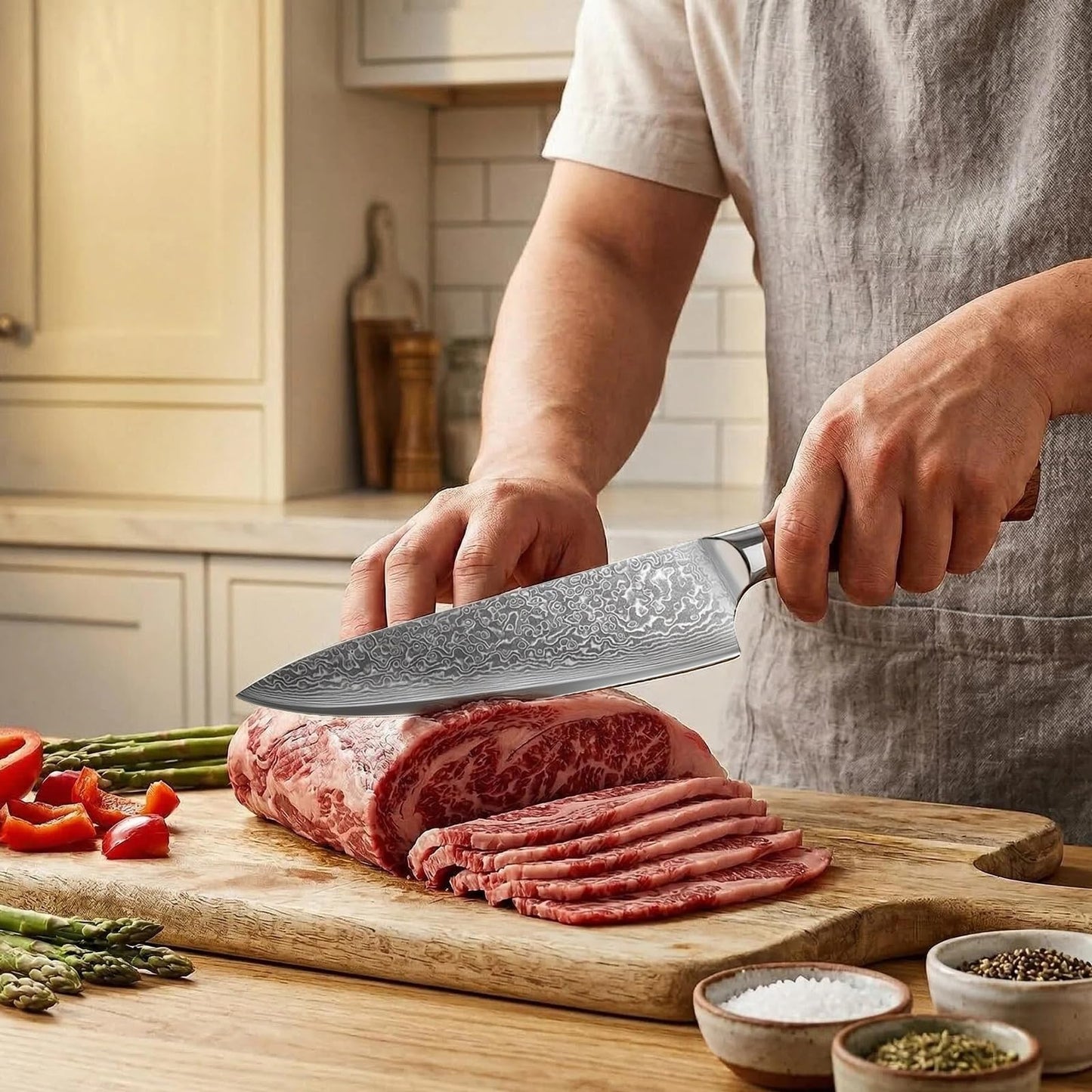 Newise Chef Knife, 8 Inch Japanese Kitchen Knives with Damascus Steel Core, Sharp Gyuto Knife with Wood Handle, Cooking Knives for Women Men