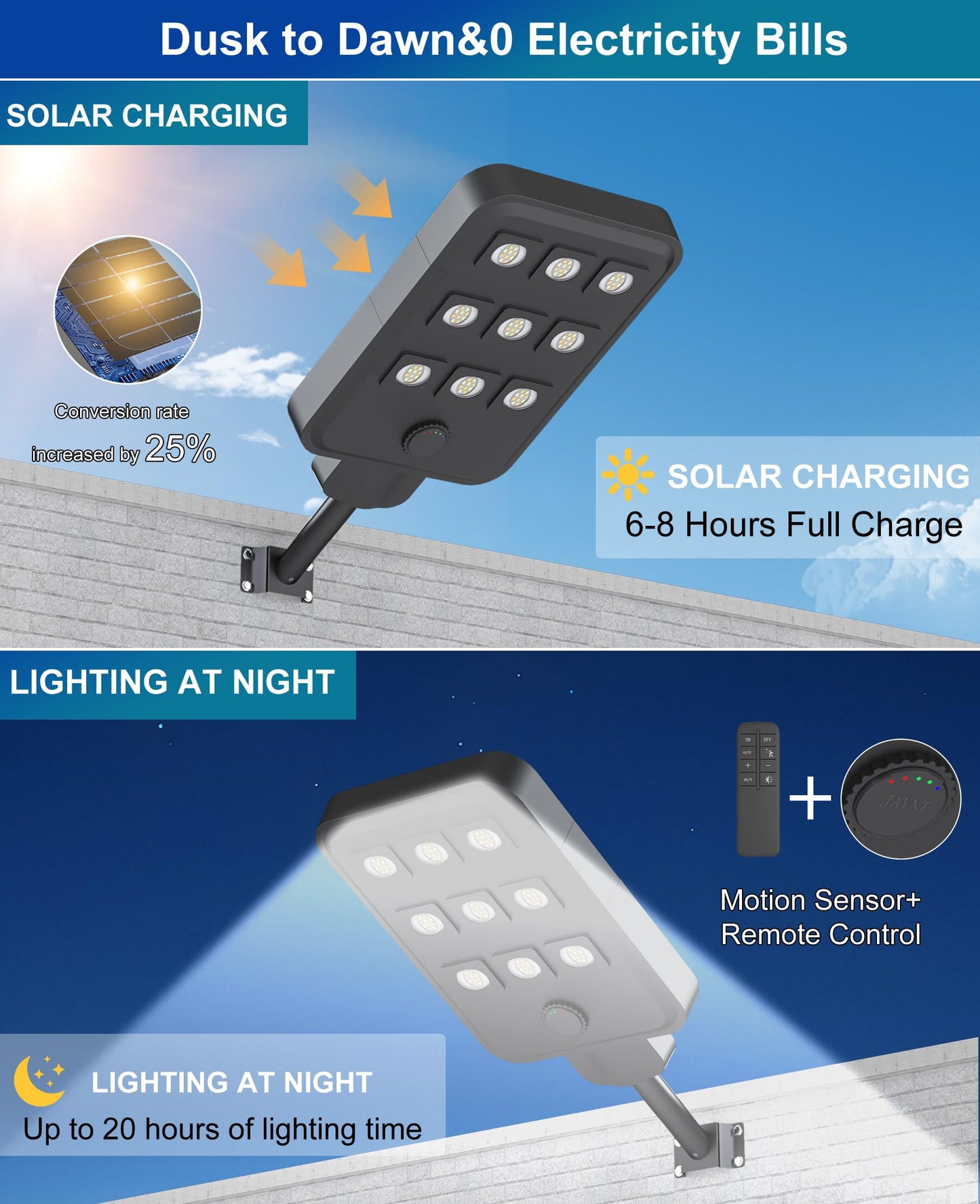 JAYNLT X-10000W Solar Street Lights Outdoor, Ultra-Large 3000K/4000K/6500K Commercial Parking Lot Lights Dusk to Dawn,IP67 Waterproof Solar Power Flood Security Light for Farm,Shop