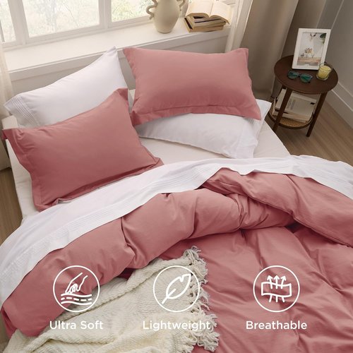 Bedsure Pink Clay Duvet Cover Set - Extra Soft Twin/Twin XL Bedding with Zipper Closure & Pillow Sham