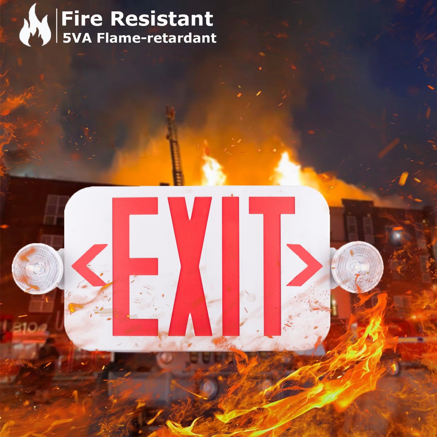 LIT-PaTH LED Combo EXIT Sign with 2 Adjustable Head Lights and Doube Face, Back Up Batteries- US Standard Red Letter Emergency Exit Lighting, UL 924 and CEC Qualified, 120-277 Voltage, 1-Pack