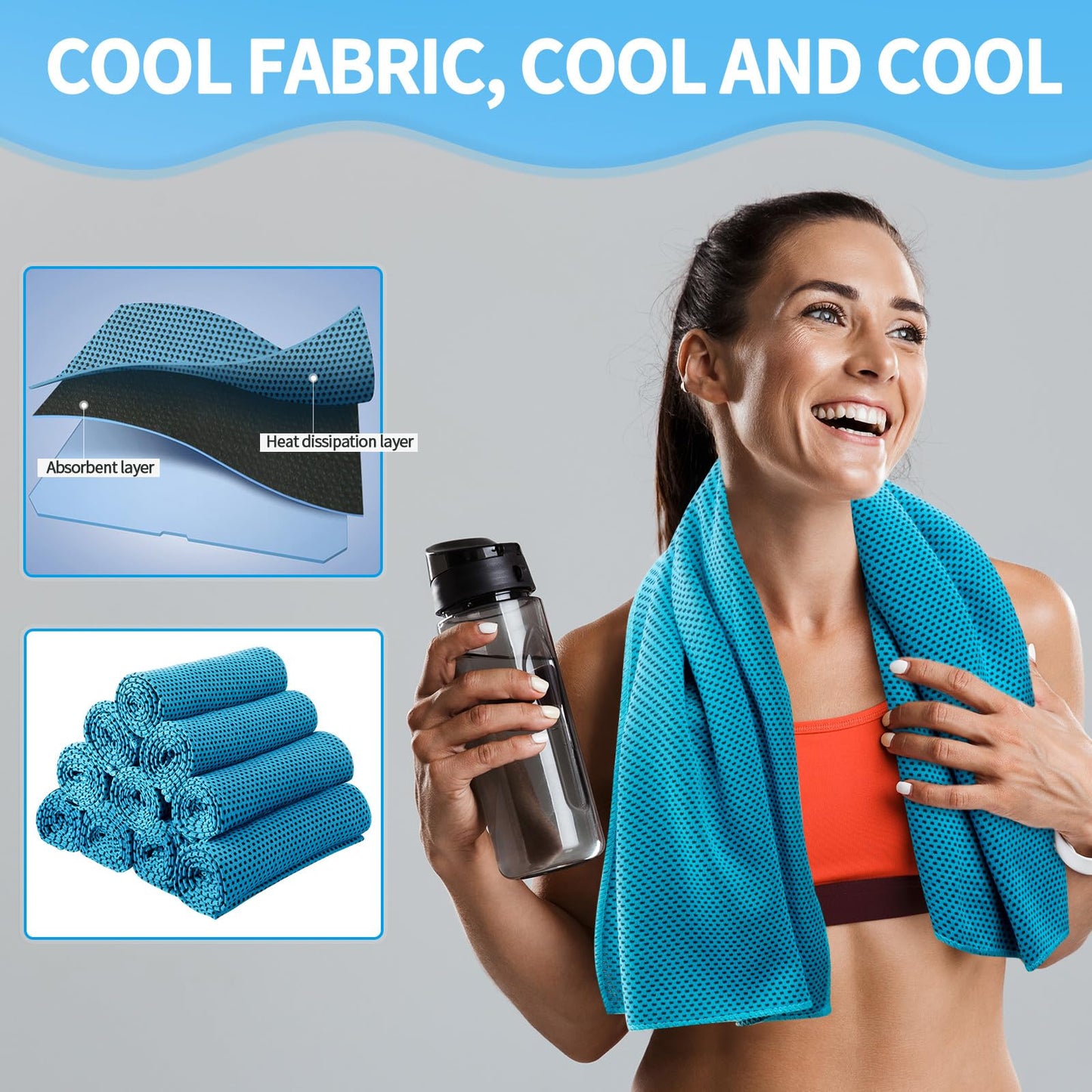 Honoson 10 Pcs Cooling Towel Bulk - Neck & Face Cool Chilly Towels Microfiber Breathable Sport Sweat Rag for Gym, Yoga, Travel, Camping, Running, Outdoor (Blue)
