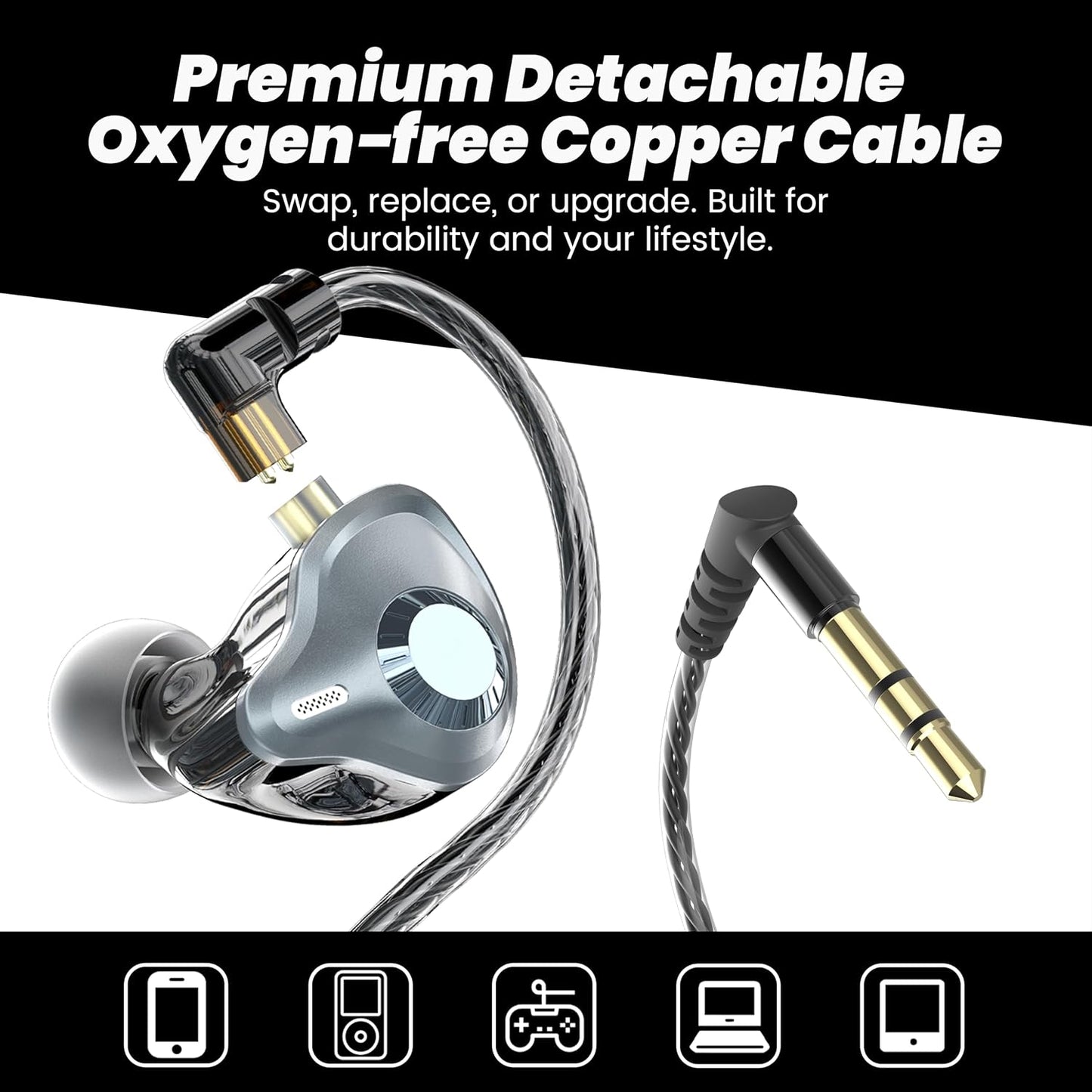 3.5mm 2 Singer/Musicians/Drummers in Ear Monitor Headphones, HiFi IEM Wired Earbuds, Deep Bass Sound Isolating