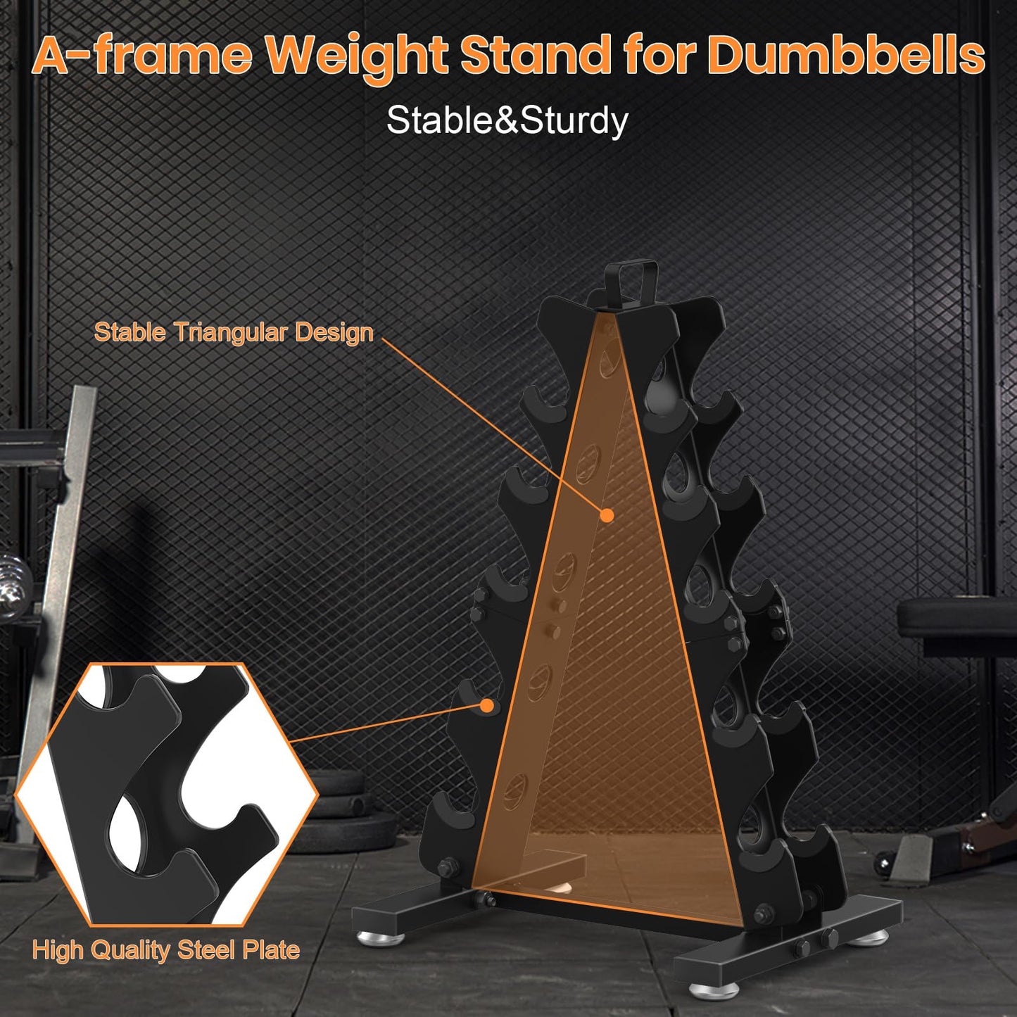 TomCare Dumbbell Rack Stand Only, 5 Tier Weight Rack for Home Gym Metal Compact A-Frame Dumbell Holder for Dumbell Set (5-35 LB), Weight Storage Holder with Handle (Stand Only)