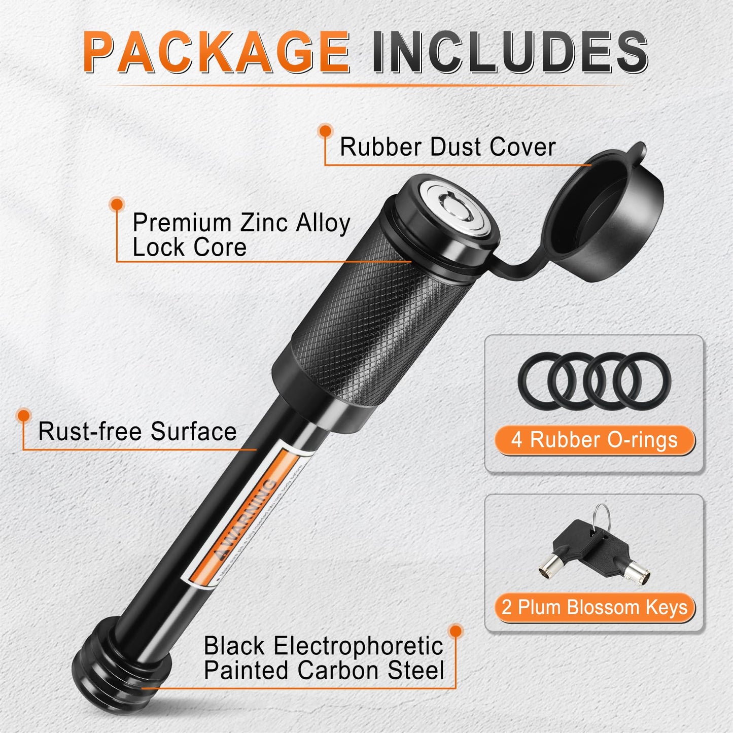 JUSTTOP Trailer Hitch Receiver Pin Lock,5/8" Dia 3-1/2" Long Pin Trailer Lock for Class III IV 2" and 2-1/2" Receiver,Tow Hitch Pin Lock with 4 Anti-Rattle Rubber O-Rings,for Trailer Truck Car Boat