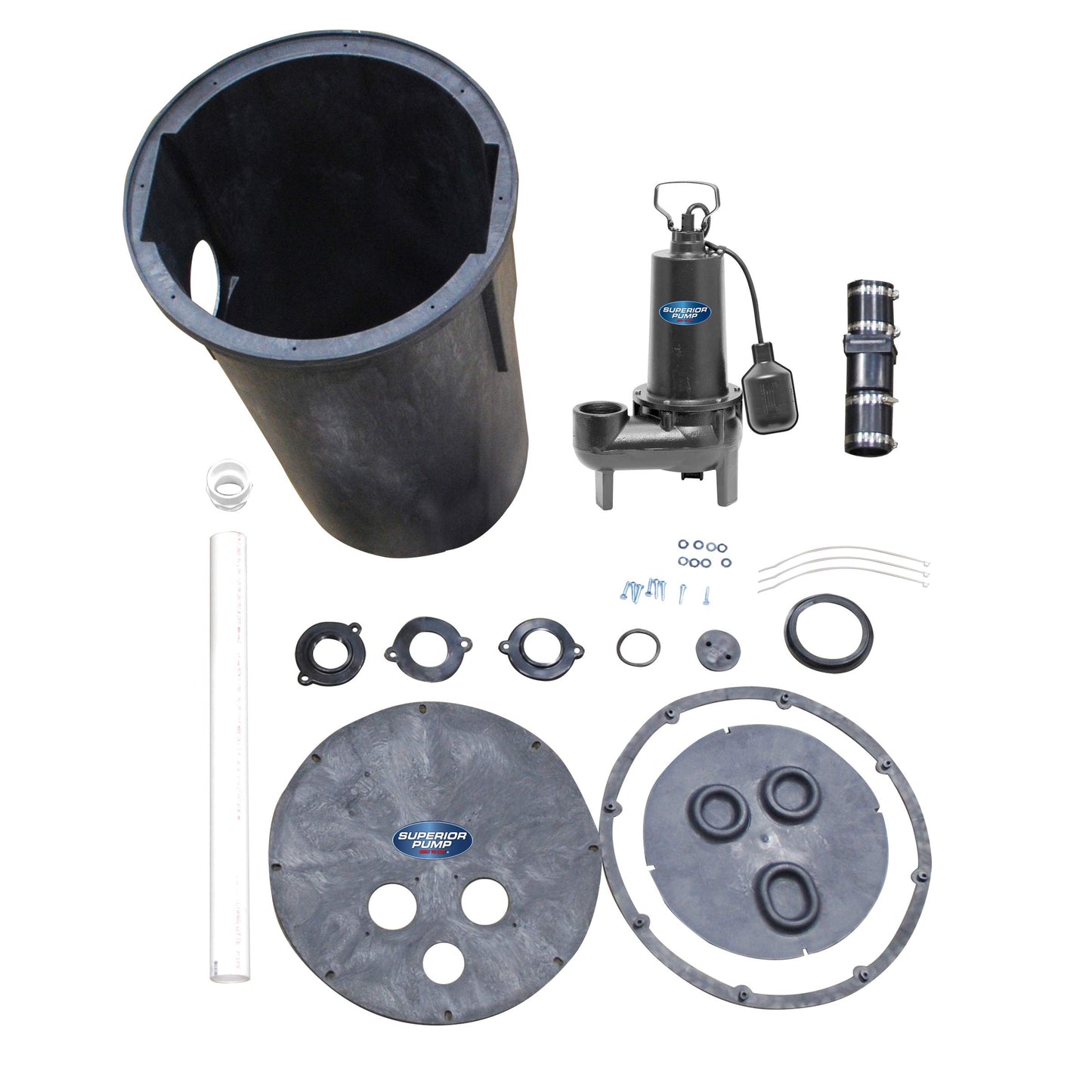 Superior Pump 93015-U Cast Iron Tethered Float Switch Sewage Pump with Basin Kit, 1/2 HP, Black