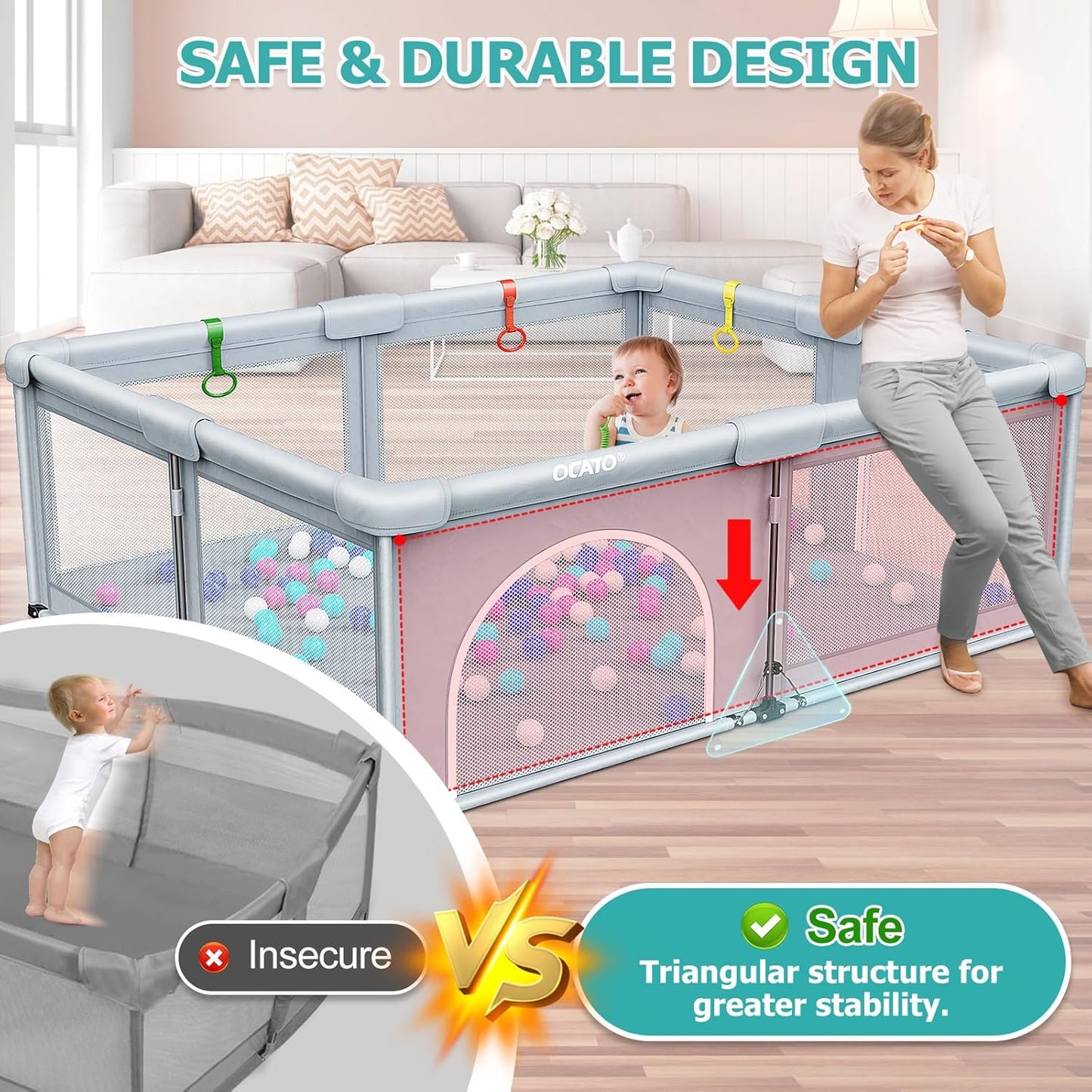 Skiennix Baby Playpen - Foldable Large Portable Safety Area for Toddlers | Indoor/Outdoor (71" × 59")
