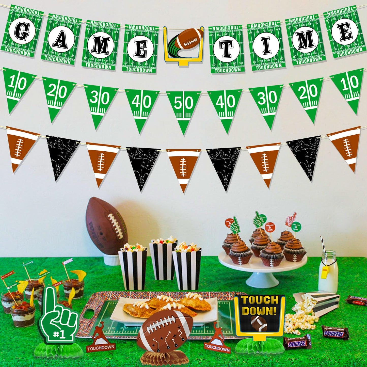 Ufocusmi Pre-Strung Football Party Decoraitons Game Time Banner Football Banners, Sports Themed Honeycomb Table Centerpieces Birthday Party Supplies