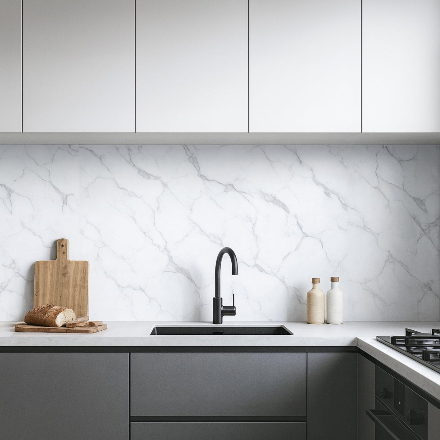 Dundee Deco Faux Marble Panels - 2 ft X 4 ft - Matte, Waterproof DIY Decorative Panels for Walls and Floors - Off-White, Grey, Tan Veins - Set of 4 - Covers 31 sq ft