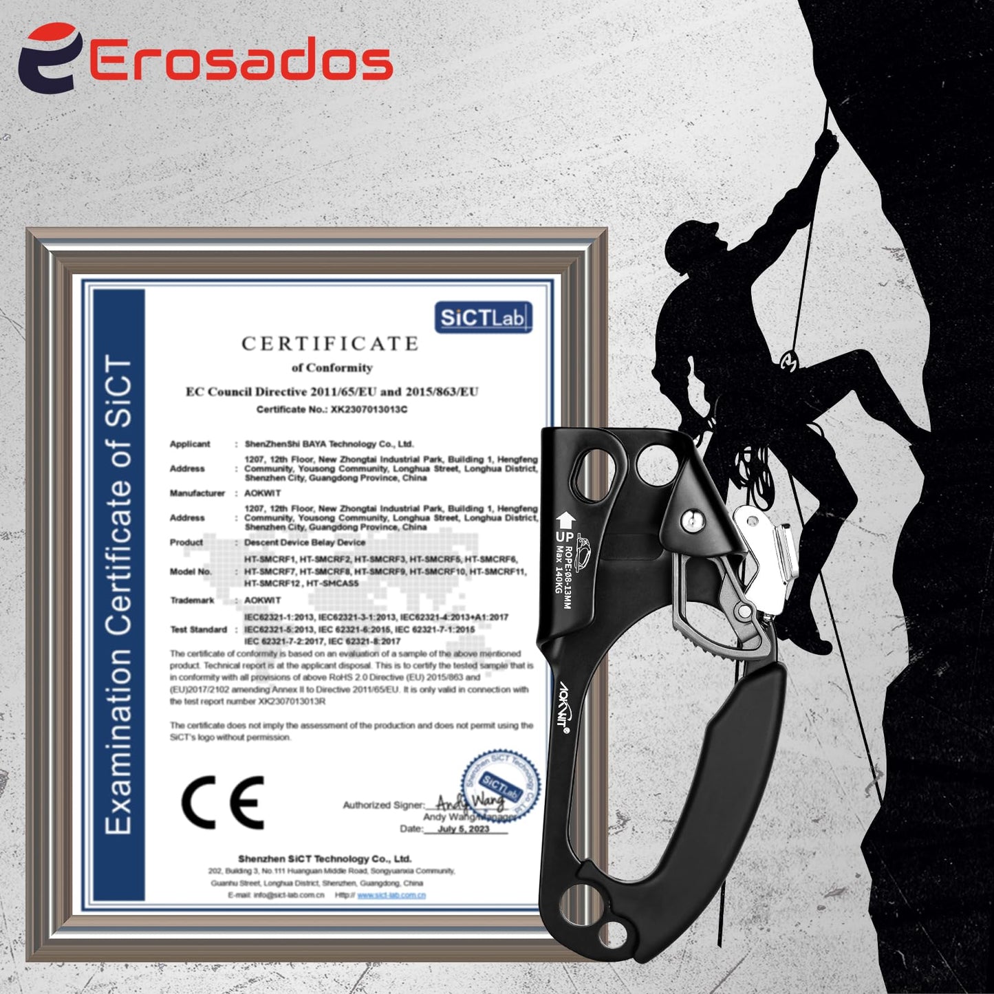 Erosados Hand Ascender for Outdoor Rock Climbing Ascender Strong Rappelling Gear for 8-13mm Rope Climbing Equipment for Tree Climbing Mountaineering Caving Adventures (Right Hand)