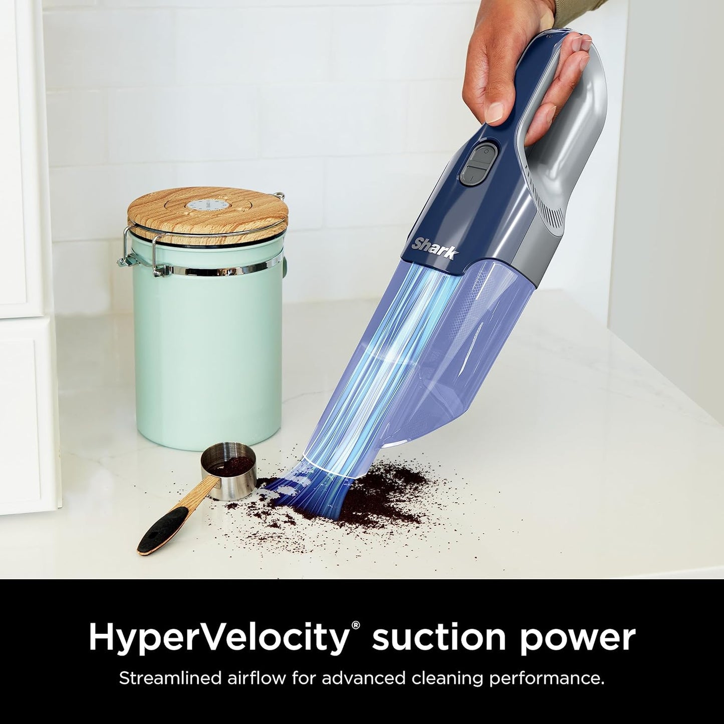 Shark Cyclone Handheld Vacuum - Powerful HyperVelocity Suction with 8" Crevice Tool | Navy Blue/Grey