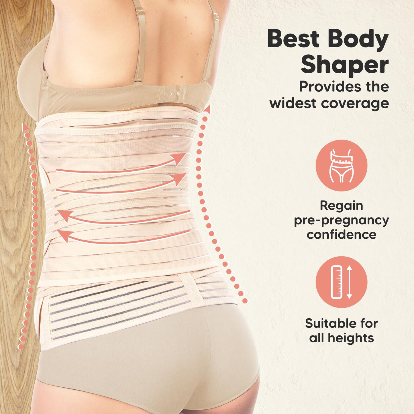 3 in 1 Postpartum Belly Support Recovery Wrap - Postpartum Belly Band, After Birth Brace, Slimming Girdles, Body Shaper Waist Shapewear, Post Surgery Pregnancy Belly Support Band (Classic Ivory, M/L)