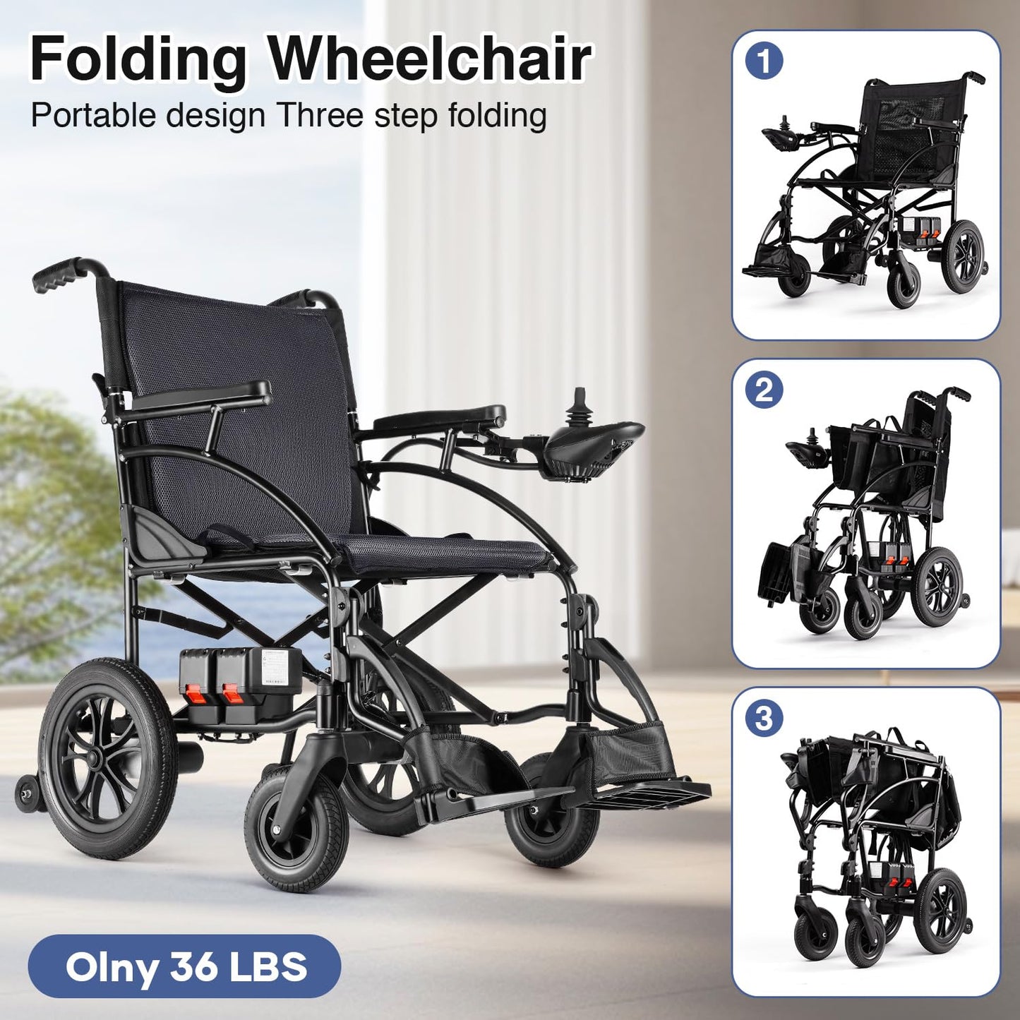 Zurcheel SLF30 Electric Wheelchair, Foldable Durable Motorized Wheelchairs for Adults with 19 Inch Seat and Supports Up to 300 lbs Airline Approved(36 Lbs, Grey)