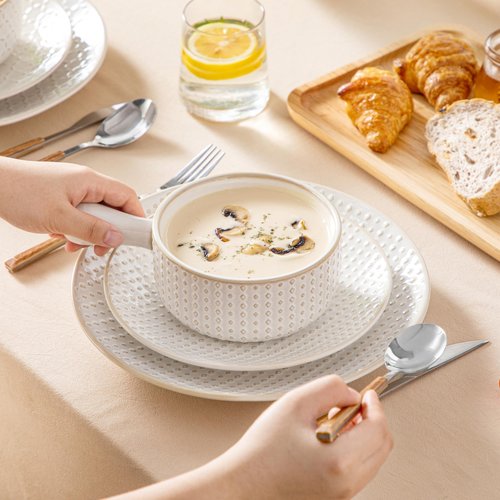 MALACASA French Onion Soup Bowls with Handles - 20 oz Oven Safe Bowls Soup Crocks for Chilli, Beef Stew, Cereal & Pasta - 5 Inch, Set of 4, Series LYDIA