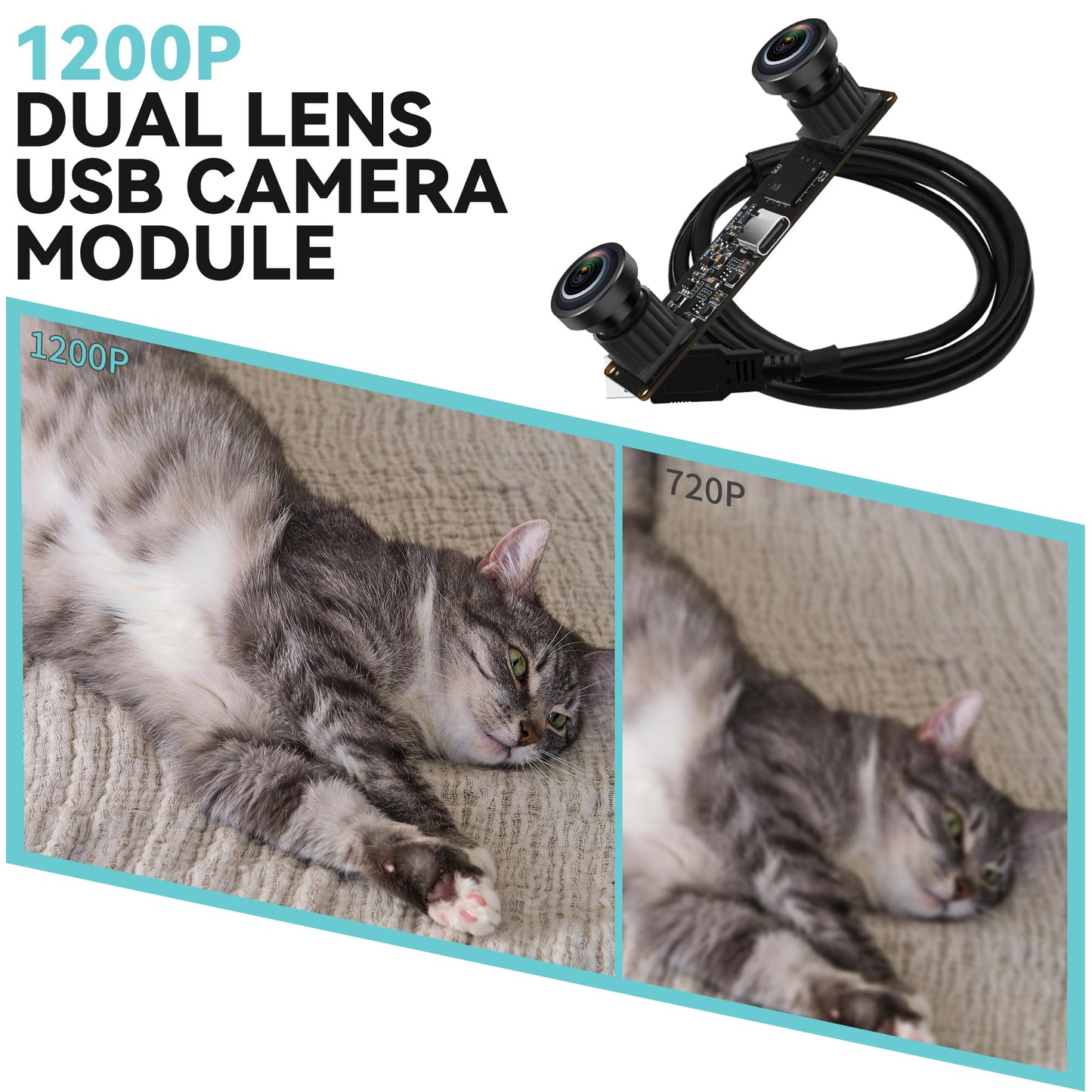 MMlove USB Stereo Camera Module 1200P 60FPS Global Shutter USB Webcam with Synchronous Dual Lens,600P 120FPS High Speed 3D Webcam 112° Wide Angle Lightburn Camera for VR,PC/Laptop/Raspberry Pi