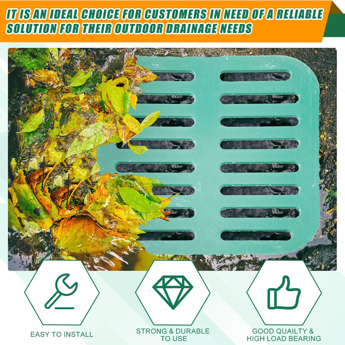 Kritkin Catch Basin with Grate 15 x 15 x 15 Inch Square Large Catch Basin for Drainage with Debris Basket French Drain Without Reserved Hole for Yard, Downspout, Lawn, Municipal Pipeline