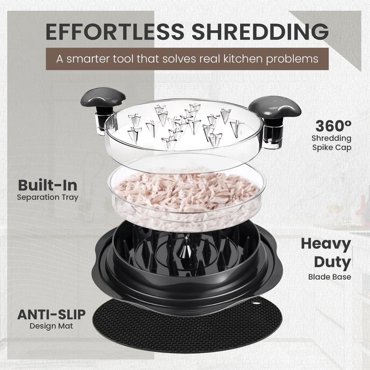 Prepmate Chicken Shredder, Heavy Duty Highly Durable Chicken Shredder Tool Twist, Meat Shredder Machine, BPA Free, Strong Anti-Slip Mat & Tongs, Dishwasher Safe, Suitable for Pork Beef Chicken