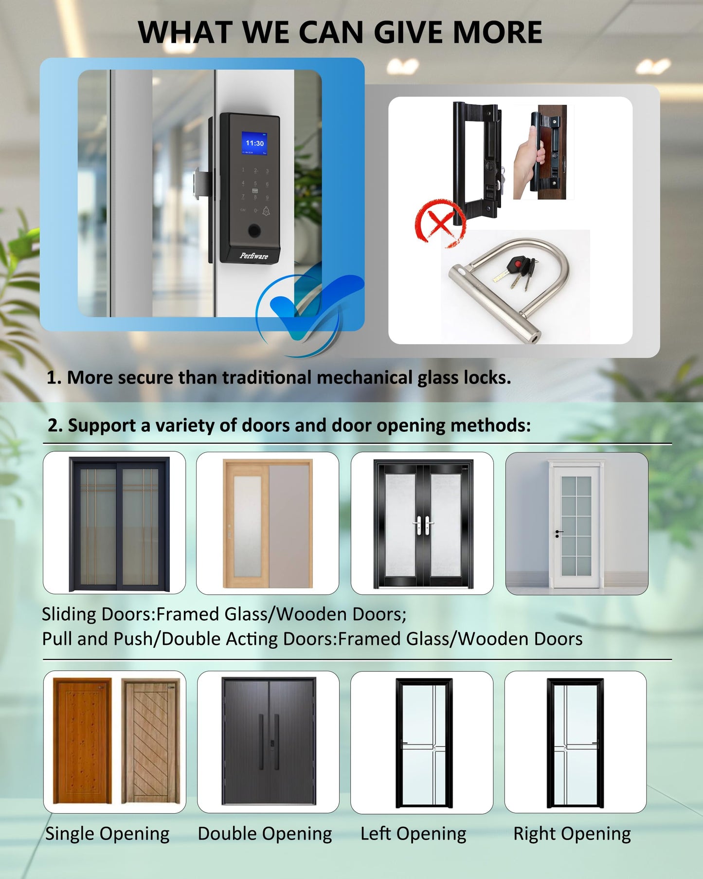 Perfiware Sliding Glass Door Lock LG75TY with APP,Smart Fingerprint Keypad Pin Screen Sliding Door Locks,Keyless Safety Lock for Sliding Door,Great for Office,Hotel,Apartment,Patio,Barn,Front Door