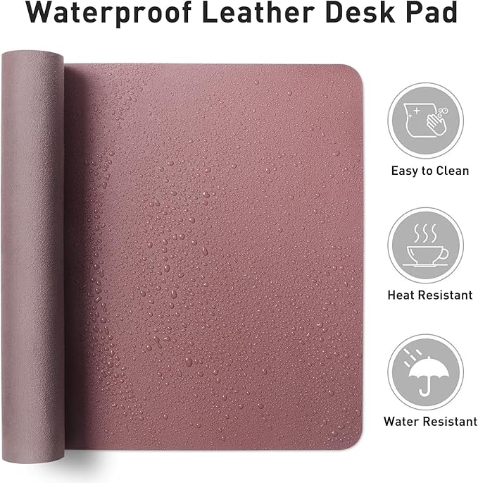 Leather Desk Pad Protector,Mouse Pad,Office Desk Mat,Non-Slip PU Leather Desk Blotter,Laptop Desk Pad,Waterproof Desk Writing Pad for Office and Home (Dark Pink,23.6" x 13.7")