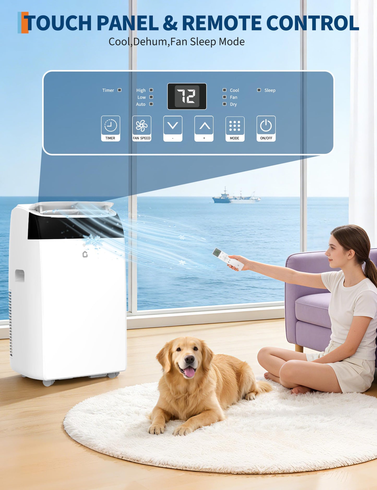 Garvee 14000 BTU Portable Air Conditioner with Follow Me Function, 3-in-1 AC Includes Remote & Full Window Kit, Cools Areas Up to 750 Sq. Ft, 115V