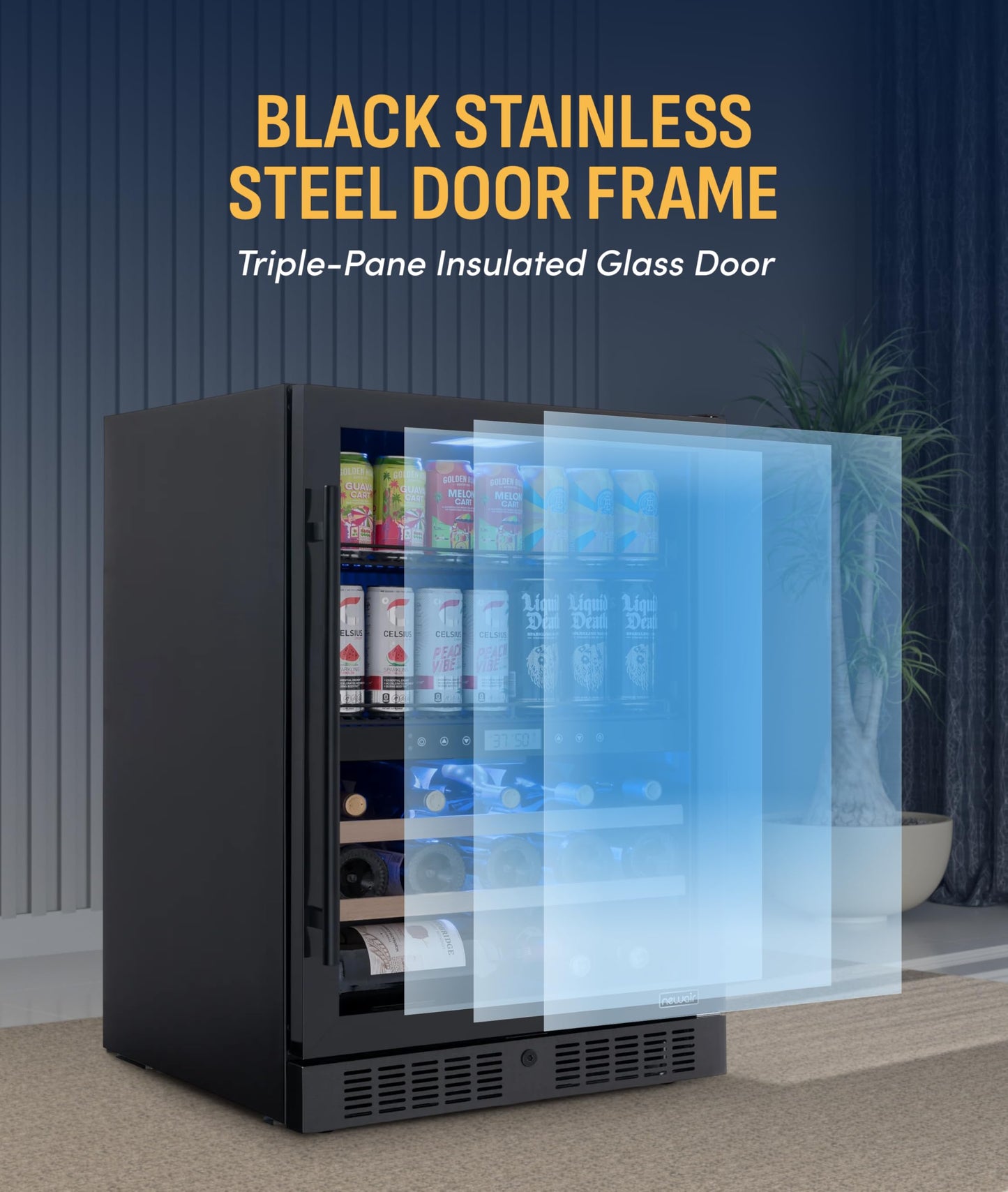 NewAir 24" Dual Zone Beverage Refrigerator & Wine Cooler for 24 Bottles & 100 Cans | Freestanding or Built-In Under Counter Mini Fridge for Beer, Wine and Soda | Stainless Steel
