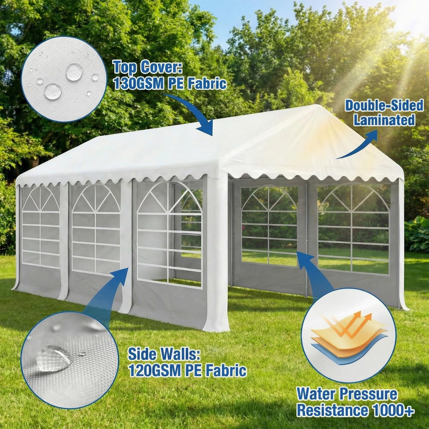 Heavy Duty Party Tent, 20x20FT, Folding Carport Canopy with Galvanized Steel Structure, Roll-Up Windows & Doors, Outdoor Portable Garage with Removable Sidewalls for Car, Boat, Truck, Motorcycle