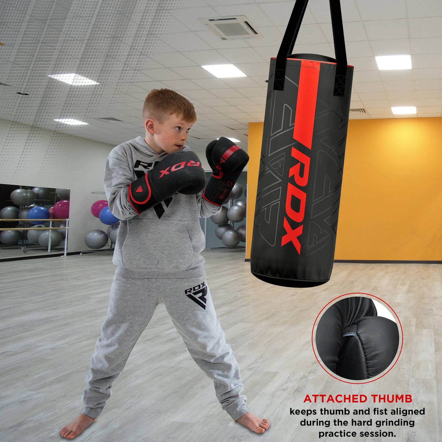 RDX Kids Unfilled Punching Bag Set 2FT, Non Tear Maya Hide Leather Kara Junior Hanging Bag for Kickboxing MMA Muay Thai Taekwondo Karate BJJ Strength Training, Home Gym Equipment