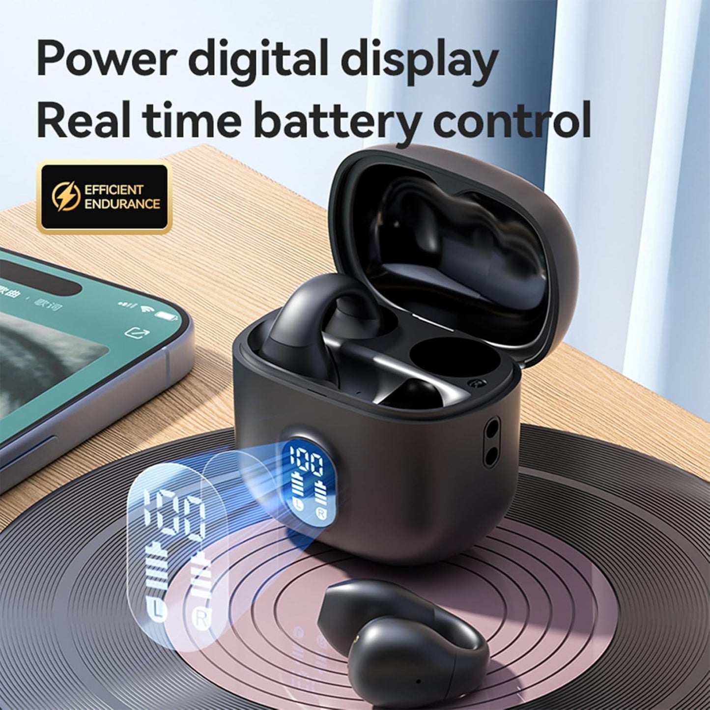 5.4 Clip on Earbuds Open Ear Earbuds Wireless Bluetooth Headphones LED Power Display Earphones with Wireless Charging