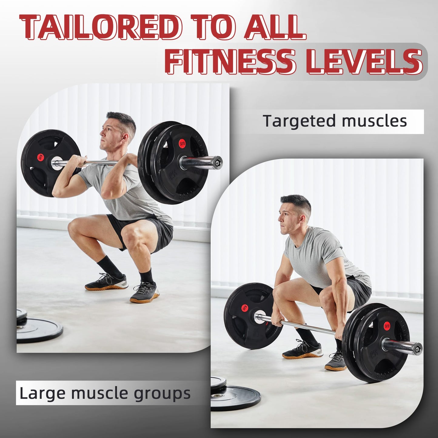 Fitvids 2 Inch Olympic Barbell Weight Plates and Bar Set, 5 FT Barbell Bar and 35 LB(2.5-10 LB) Barbell Weight Set for Home Gym Strength Training, Deep Grip Edge