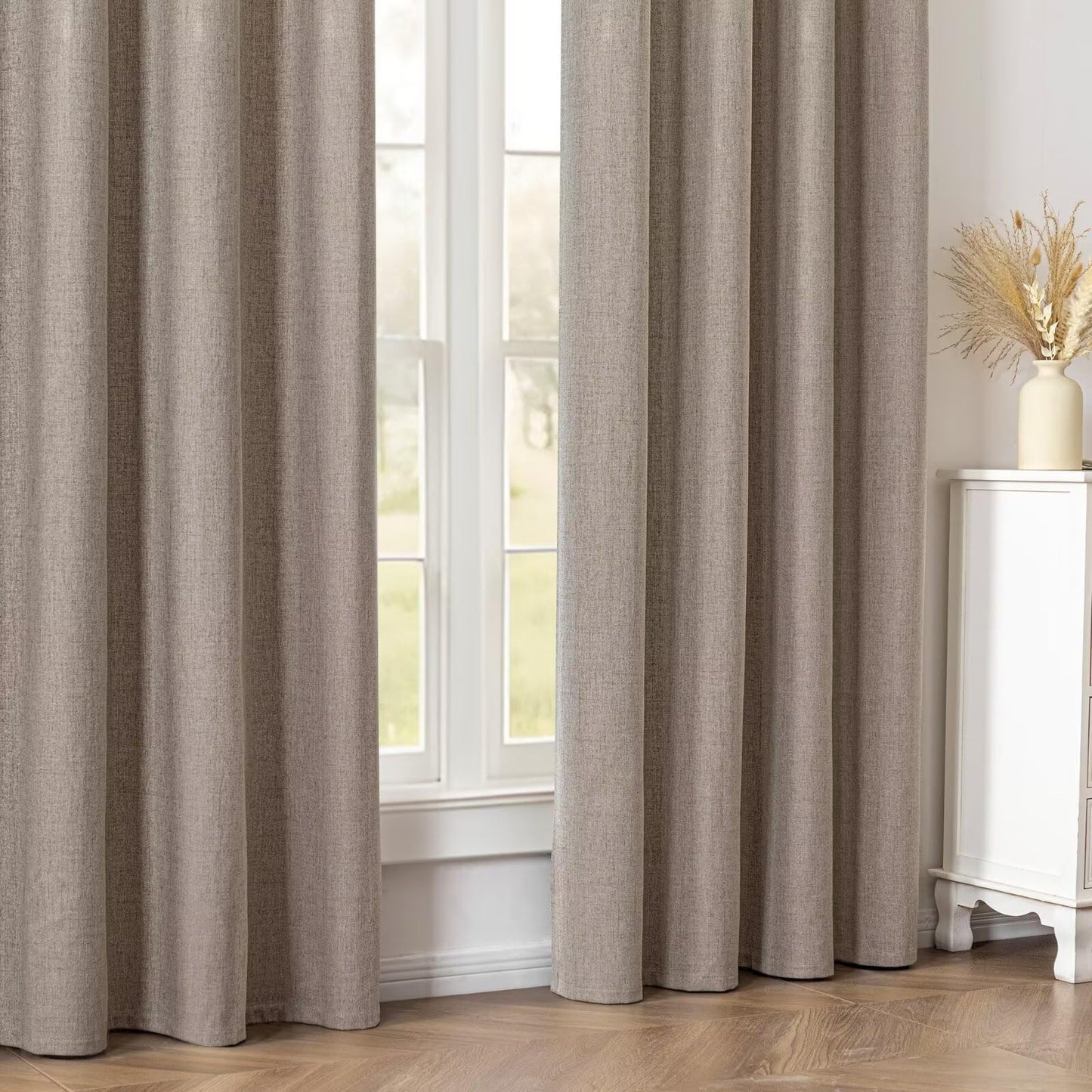 Zyvola 100% Blackout Curtains 96 inch Length 2 Panels Faux Linen Long Drapes for Bedroom Living Room Black Out Room Darkening Curtain Thermal Insulated Back Tab Rod Pocket(W52 x L96, Beige)