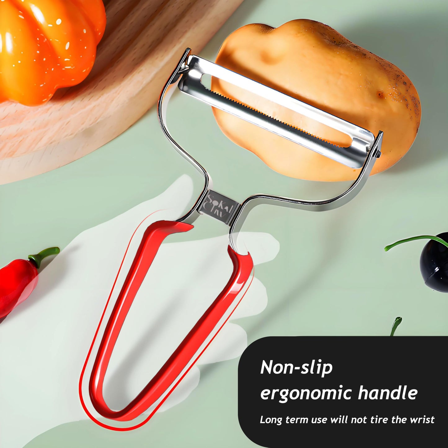 SoKalChw Larger Wide Mouth Kitchen Vegetable Peelers Cabbage Peeler (Serrated Y- Peeler) (Red)
