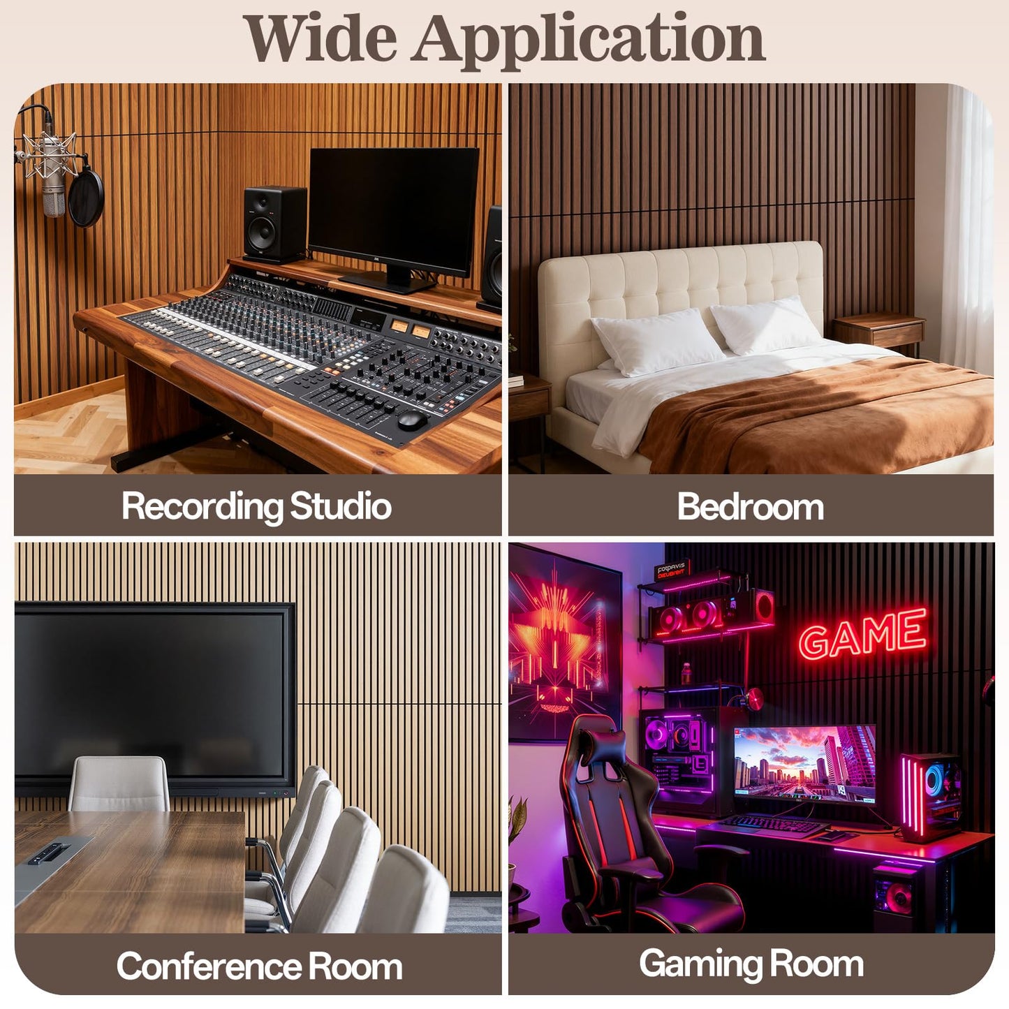 4 Pack Wood Panels for Wall, 47.24" x 23.81" Acoustic Wood Slat Wall Panel for Interior Decor & Noise Reduction, Soundproof Wood Wall Panel, Sound Absorbing Wall Panels for Home Office Studio, Black