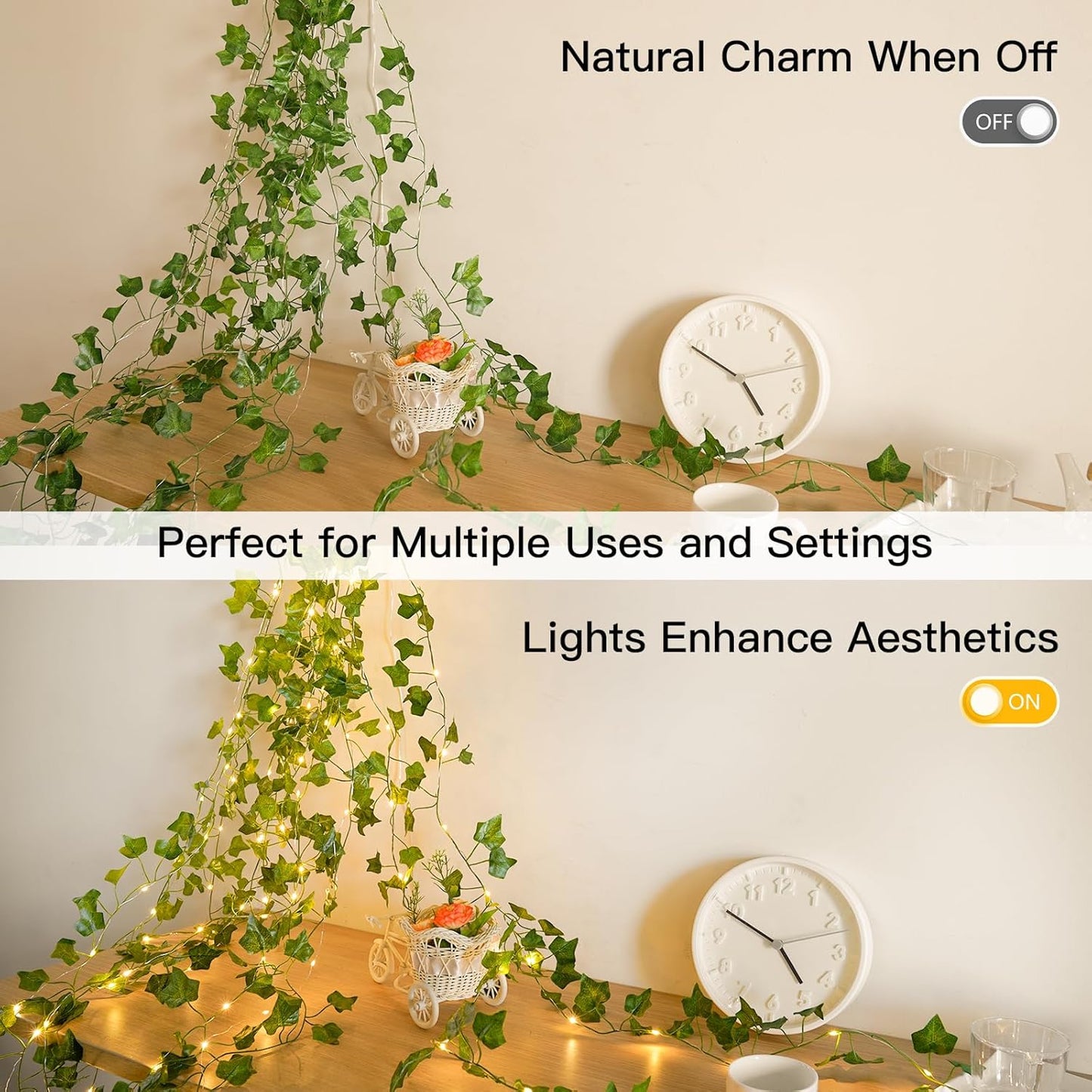 Suddus Ivy String Lights - 33ft 100 LED Battery Operated Fairy Lights with Remote | Warm White for Bedroom, Garden, Party Decor