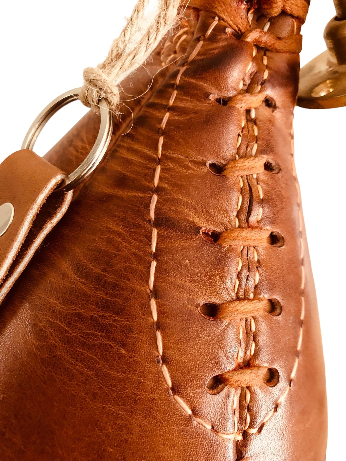 Geoffrey Retro Speed Punch Ball Bag with Brass Fitting Hanging | TAN Leather Vintage Boxing Training | Size 5 | GEOFFREY (Tan)