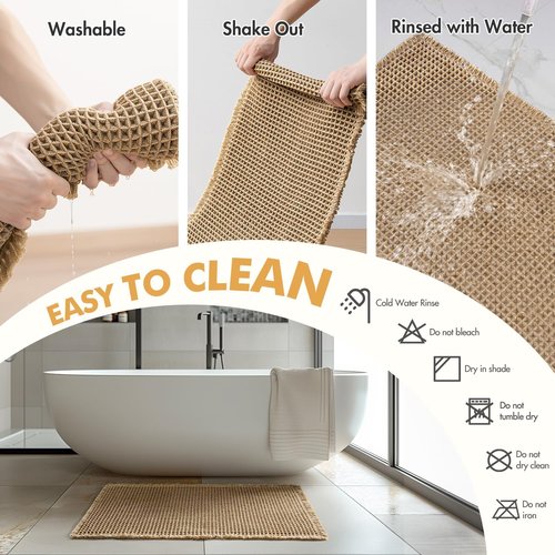 MIULEE Waffle Bathroom Rugs Set of 2 - Non-Slip, Ultra Soft, Super Absorbent Mats | Brown, 18x30 Inch